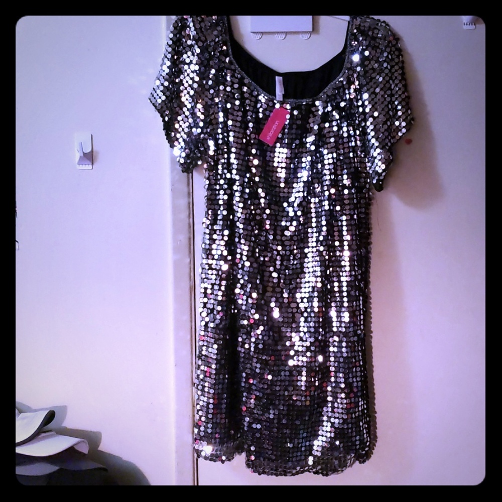 Silver Sequin Mini Dress